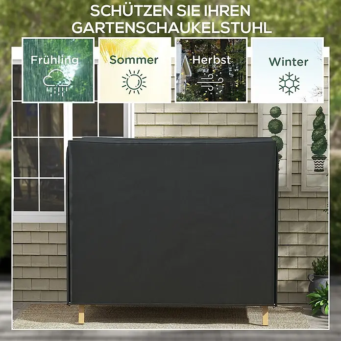 Outsunny Hollywoodschaukel-Schutzhülle - L x B x H: 220 x 125 x 172 cm, 420D Oxford-Polyester, Schwarz - Schwarze Abdeckung für Gartenschaukelstuhl, schützt vor allen Jahreszeiten.