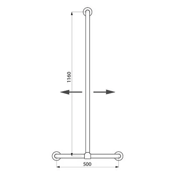 Delabie Brausegarnitur Delabie Handlauf T-Form verschiebbar D32 1160x500mm Edst. hgl. pol. -  - T-förmiger Haltegriff, 1160mm hoch, 500mm breite Basis, für Bad oder Dusche.