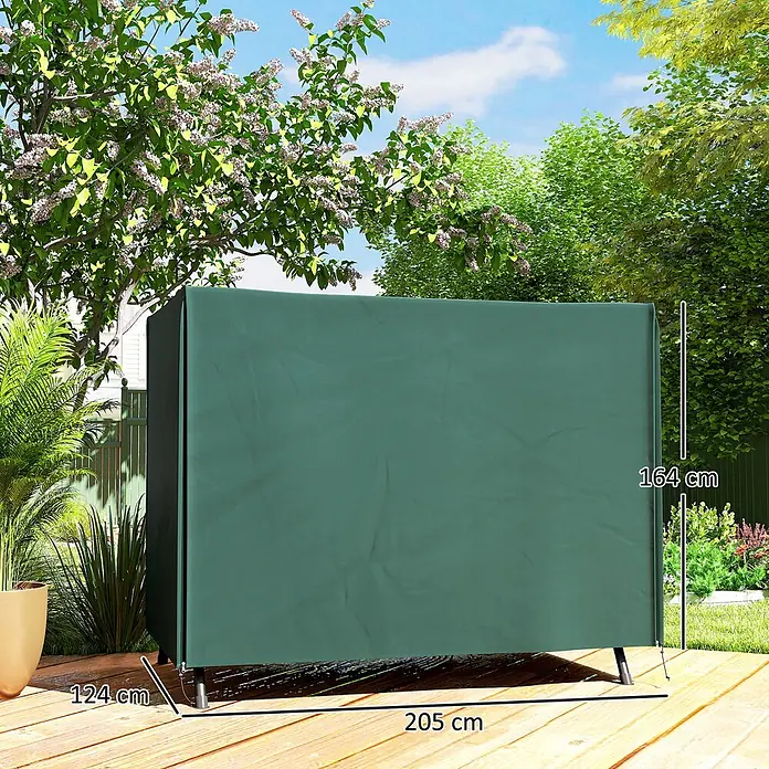 Outsunny Hollywoodschaukel-Schutzhülle - Oxfordstoff 600D, Grün - Grüne Schutzhülle für Gartenmöbel, 205x124x164 cm, im Garten.