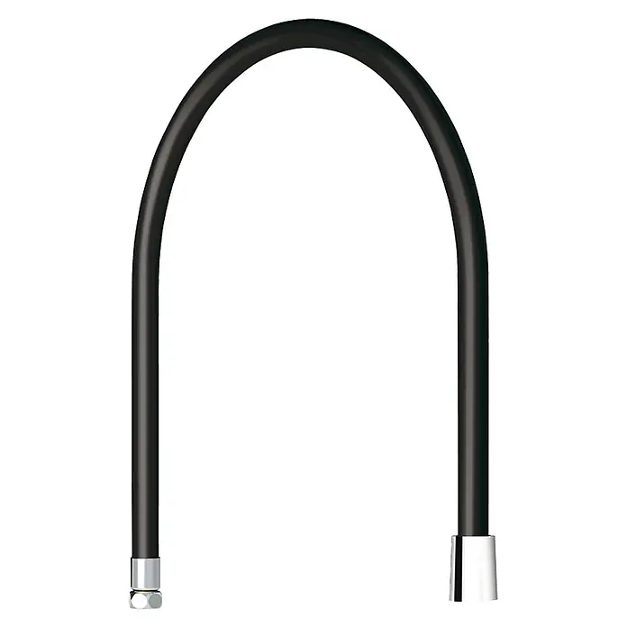 Delabie Brausegarnitur Delabie Schlauch G1/2“ schw. L. 0,55m f. Küchenarmatur 5526 -  - Schwarzer flexibler U-förmiger Anschlussschlauch mit silbernen Armaturen.