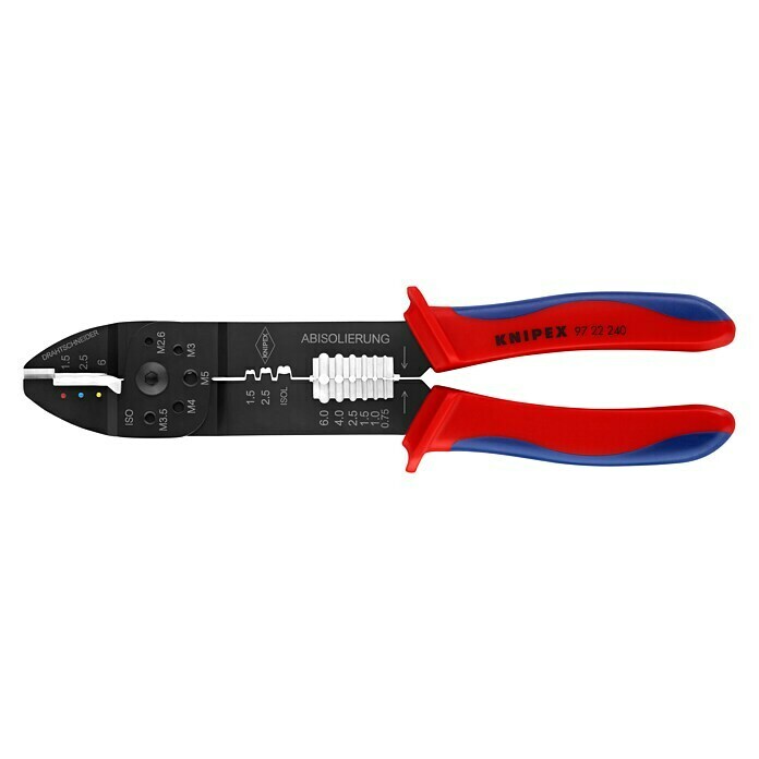 Knipex Crimpzange (Länge: 240 mm, Material Griff: Mehrkomponenten-Hülle, Geeignet für: Isolierte Kabelschuhe und Steckverbinder von 0,5 - 6,0 mm²)