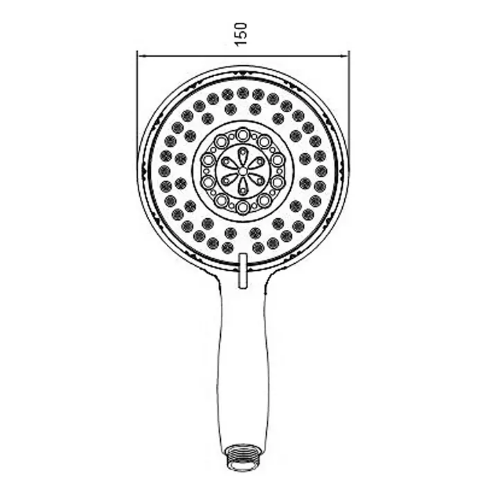 Beitz & Walz Brausegarnitur Beitz & Walz AQVABASIC II Handbrause 15 cm Durchm. 5-strahlig chrom - Art Strahl: 5-strahlig, Chrom - Handbrause mit rundem Kopf und verschiedenen Strahlarten, einschließlich zentralem blumenartigem Muster. Durchmesser 150mm.