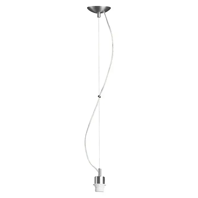 Home Sweet Home Pendelleuchte rund Basic Deluxe - Höhe: 100 cm - Bild einer modernen, hängenden Pendelleuchte mit silberfarbener Halterung und weißem Sockel. Das minimalistische Design sorgt für eine stilvolle Beleuchtung.