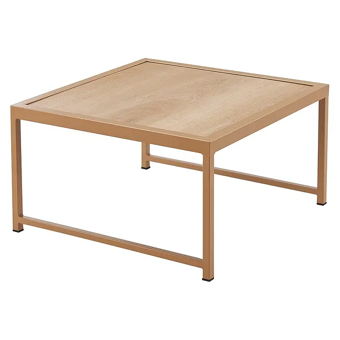 SVITA Loungemöbel-Set DETROIT - 5 -tlg., Pulverbeschichteter Stahl, Beige, Beige - Quadratischer Couchtisch mit heller Holzoptik-Platte und goldenem Metallgestell.