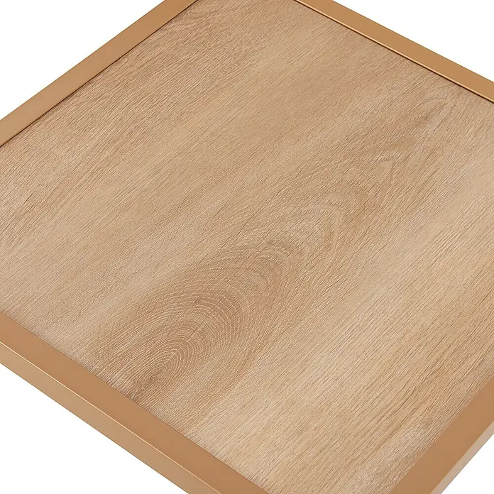 SVITA Loungemöbel-Set DETROIT - 5 -tlg., Pulverbeschichteter Stahl, Beige, Beige - Quadratische Platte mit heller Holzmaserung, eingefasst von goldbraunem Metall.