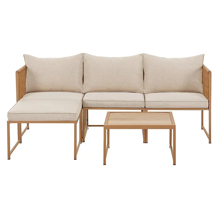 SVITA Loungemöbel-Set DETROIT - 5 -tlg., Pulverbeschichteter Stahl, Beige, Beige - L-förmiges Outdoor-Sofa-Set mit hellbeigen Kissen, hellbraunem Metallrahmen und passendem Couchtisch.