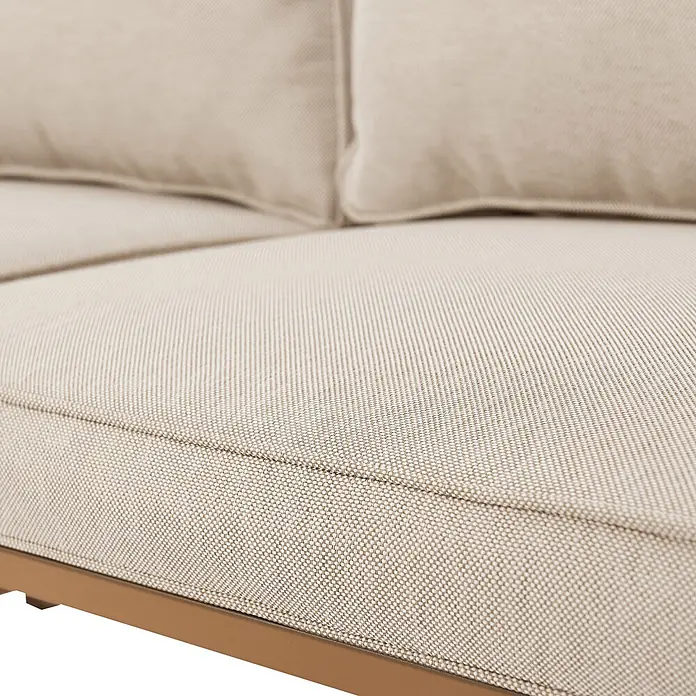 SVITA Loungemöbel-Set DETROIT - 5 -tlg., Pulverbeschichteter Stahl, Beige, Beige - Nahaufnahme einer hellbeigen Outdoor-Sitzkissen mit sichtbarer Webstruktur und einem stabilen braunen Metallrahmen.