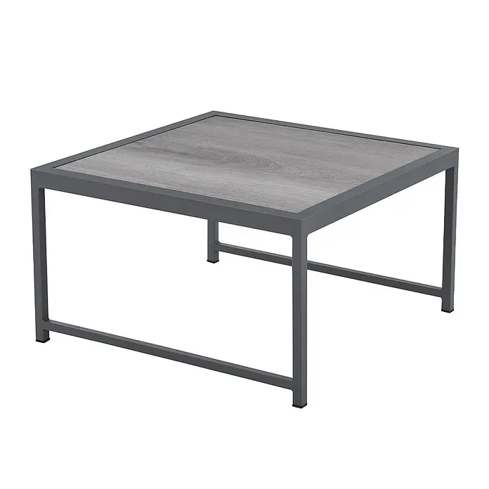 SVITA Loungemöbel-Set DETROIT - 5 -tlg., Pulverbeschichteter Stahl, Polyrattan, Polywood, Grau, Grau - Quadratischer Couchtisch mit grauer Holzoptik-Tischplatte und dunkelgrauem Metallrahmen.