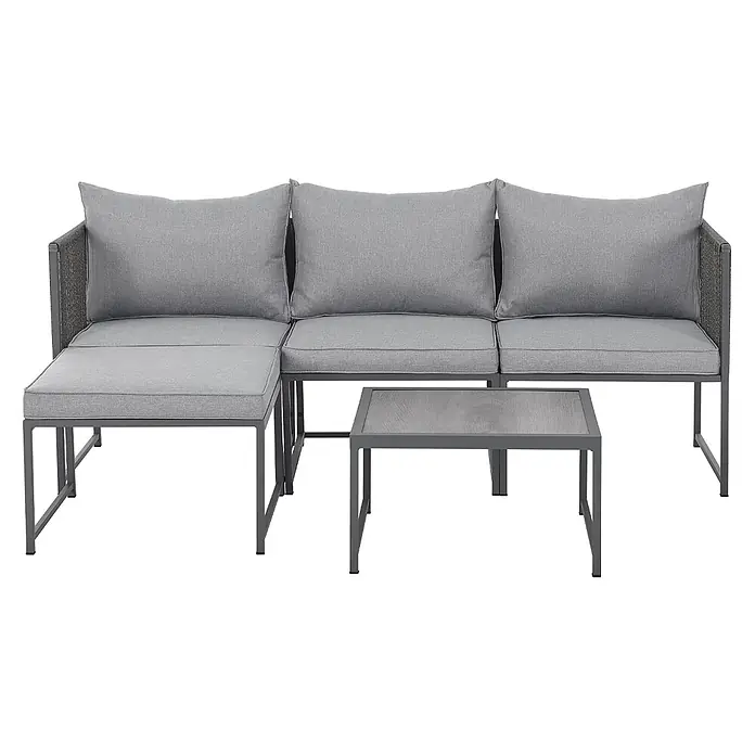SVITA Loungemöbel-Set DETROIT - 5 -tlg., Pulverbeschichteter Stahl, Polyrattan, Polywood, Grau, Grau - Graues Outdoor-Ecksofa mit passenden Kissen und einem quadratischen Couchtisch, mit elegantem Metallgestell.