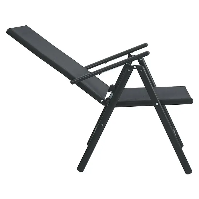 SVITA Gartenstuhl-Set - 2 Stk., Klappbar, Anthrazit, B x T x H: 55 x 68 x 108 cm - Schwarzer Liegestuhl mit Stoffbespannung und schwarzem Metallrahmen, in Liegeposition dargestellt.