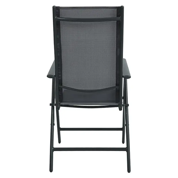 SVITA Gartenstuhl-Set - 2 Stk., Klappbar, Anthrazit, B x T x H: 55 x 68 x 108 cm - Rückansicht eines dunkelgrauen Metall-Klappgartenstuhls mit Netzgewebe-Sitz und -Rückenlehne.