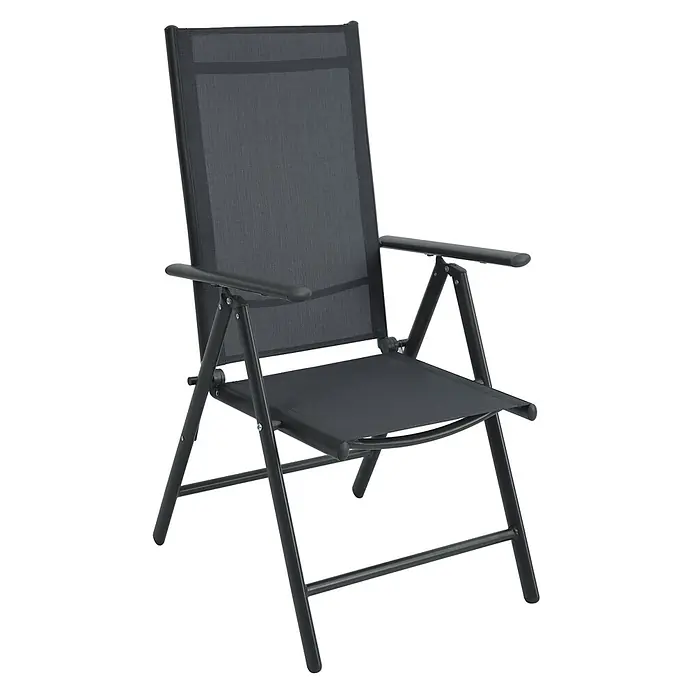 SVITA Gartenstuhl-Set - 2 Stk., Klappbar, Anthrazit, B x T x H: 55 x 68 x 108 cm - Schwarzer Klappstuhl mit Textilsitz und Rückenlehne, Metallrahmen und Armlehnen.