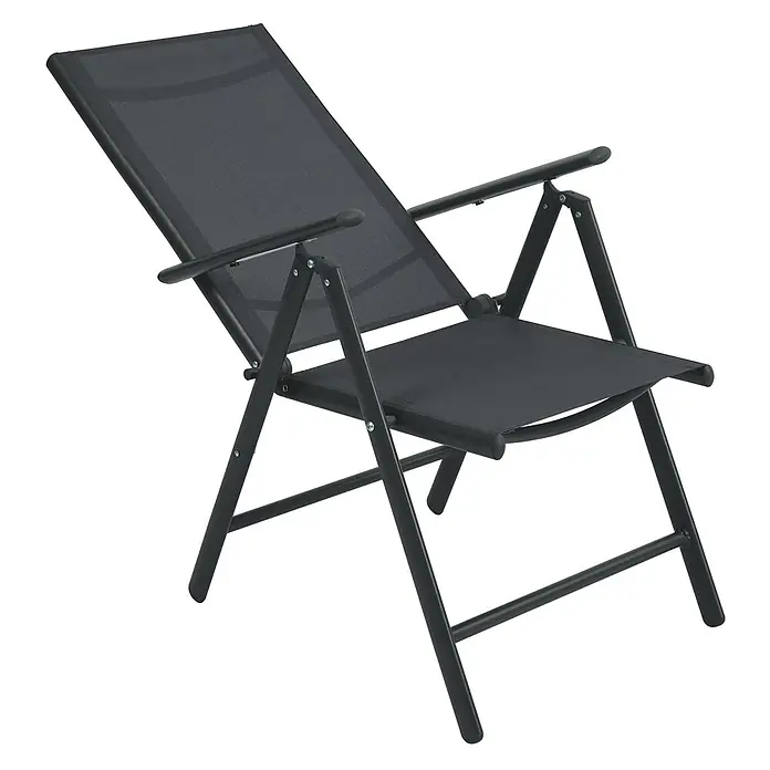 SVITA Gartenstuhl-Set - 2 Stk., Klappbar, Anthrazit, B x T x H: 55 x 68 x 108 cm - Verstellbarer dunkelgrauer Liegestuhl mit schwarzem Metallgestell und atmungsaktivem Netzgewebe.