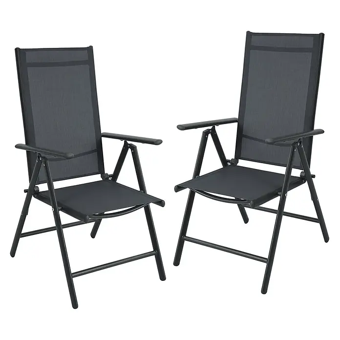 SVITA Gartenstuhl-Set - 2 Stk., Klappbar, Anthrazit, B x T x H: 55 x 68 x 108 cm - Zwei schwarze klappbare Gartenstühle mit Textilgeflecht-Sitzflächen und Rückenlehnen.
