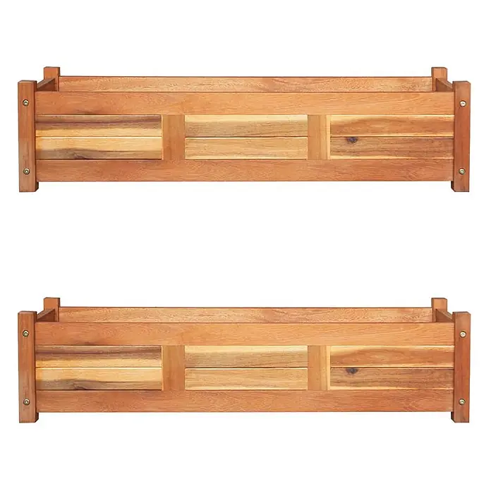 Furnicato Hochbeet - 30 x 100 x 25 cm, Holz, Braun - Zwei rechteckige Pflanzkästen aus Naturholz, ideal für Blumen oder Kräuter.