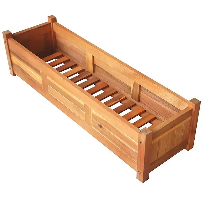 Furnicato Hochbeet - 30 x 100 x 25 cm, Holz, Braun - Rechteckiger Blumenkasten aus Naturholz mit Lattenrostboden.