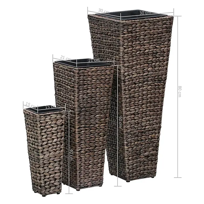 Furnicato Pflanzsäule eckig Wasserhyazinthe -  - Set aus drei dunkelbraunen geflochtenen quadratischen Pflanztöpfen in 40, 60 und 80 cm Höhe, mit inneren Kunststoffeinsätzen.