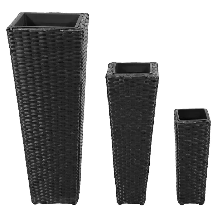 Furnicato Pflanzsäule eckig PE-Rattan -  - Set aus drei schwarzen Pflanzgefäßen in Rattan-Optik in verschiedenen Größen.