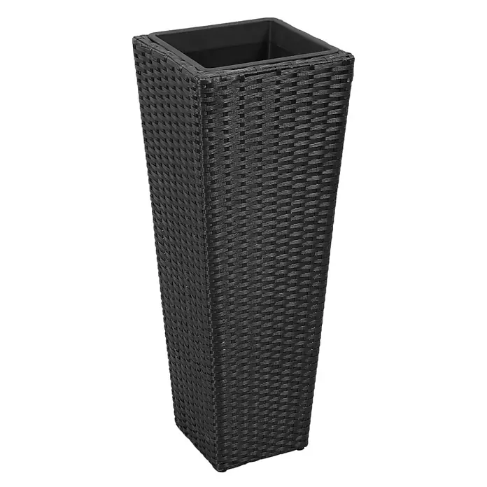 Furnicato Pflanzsäule eckig PE-Rattan -  - Hoher, schwarzer Pflanzkübel im Rattan-Look mit herausnehmbarem Innentopf.