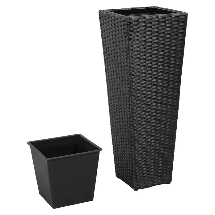 Furnicato Pflanzsäule eckig PE-Rattan -  - Hoher, schwarzer Pflanzkübel in Rattan-Optik mit separatem schwarzen Kunststoffeinsatz.