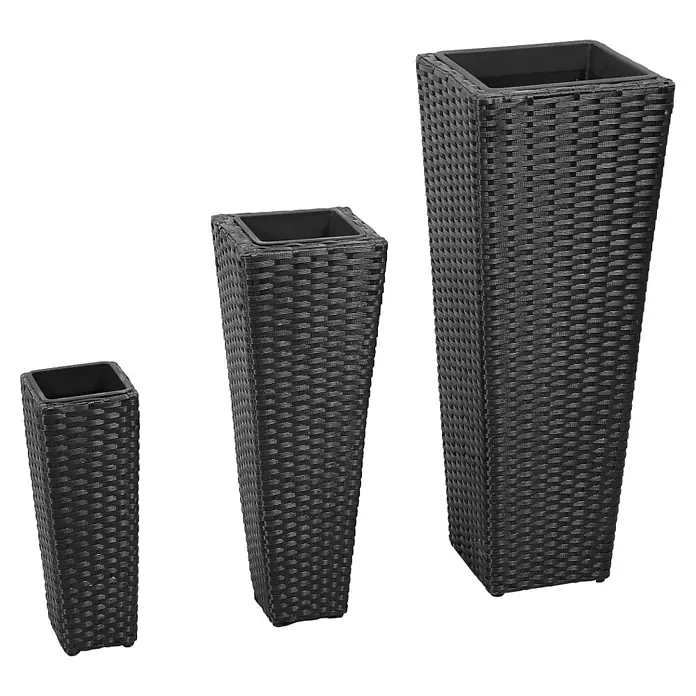 Furnicato Pflanzsäule eckig PE-Rattan -  - Set aus 3 hohen schwarzen geflochtenen Polyrattan-Pflanzgefäßen.