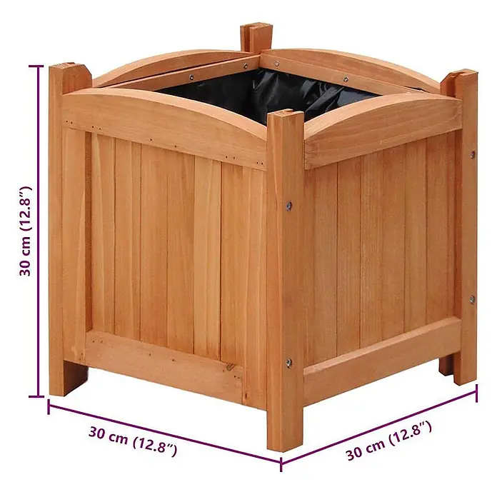 Furnicato Pflanzkasten Massivholz -  - Quadratischer Holzpflanzkübel in Naturholz-Optik mit schwarzer Innenauskleidung, 30 cm (12,8 Zoll) an allen Seiten.