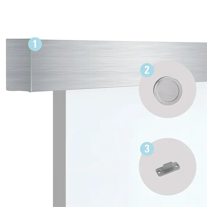 Diamond Doors Holzschiebetür-Beschlag Linea 60 Premium 2.0 - Edelstahloptik, Art Beschlag: Geschlossen, Länge: 2.000 mm - Laufschiene für Schiebetüren aus gebürstetem Metall mit Griffmulde und Halterung.