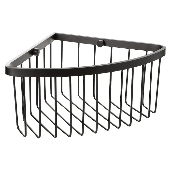 Tatay Aluminium Cesta de baño angular + QuickFix - 20 x 11,5 x 20 cm, Negro - Cesta de ducha de esquina de alambre de metal negro mate.