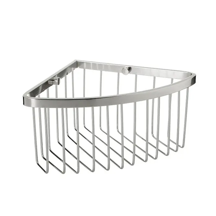 Tatay Aluminium Cesta de baño angular + QuickFix - 20 x 11,5 x 20 cm, Cromo - Cesta de ducha de esquina de acero inoxidable, diseño de alambre, para la organización del baño.