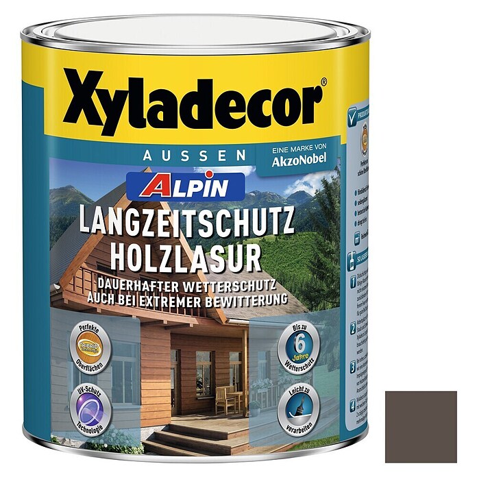Xyladecor Langzeitschutz-Holzlasur Alpin (Palisander, 1 l, Seidenglänzend, Lösemittelbasiert)