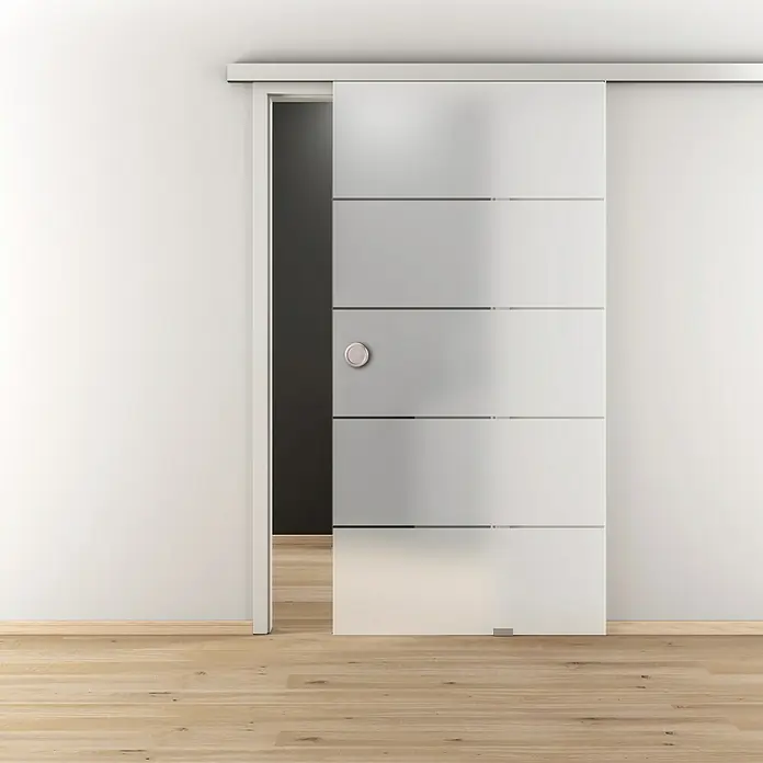 Diamond Doors Glasschiebetür Lines Positiv - 935 x 2.058 mm, Einscheibensicherheitsglas (ESG) - Elegante Schiebetür mit Milchglaseinsatz und horizontalen Linien, die einen modernen und stilvollen Akzent in jedem Raum setzt.