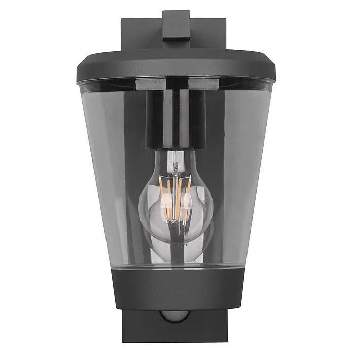 Trio Leuchten Sensor-Außenleuchte CAVADO - 40 W, L x B x H: 23 x 16 x 28 cm, Grau, IP44 - Schwarze Außenwandleuchte mit klarem Gehäuse, Vintage-LED-Birne und Bewegungssensor.