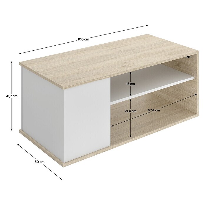 Dekit Bari Mesa de centro (L x An x Al: 50 x 100 x 41,7 cm, Natural/Blanco) | BAUHAUS