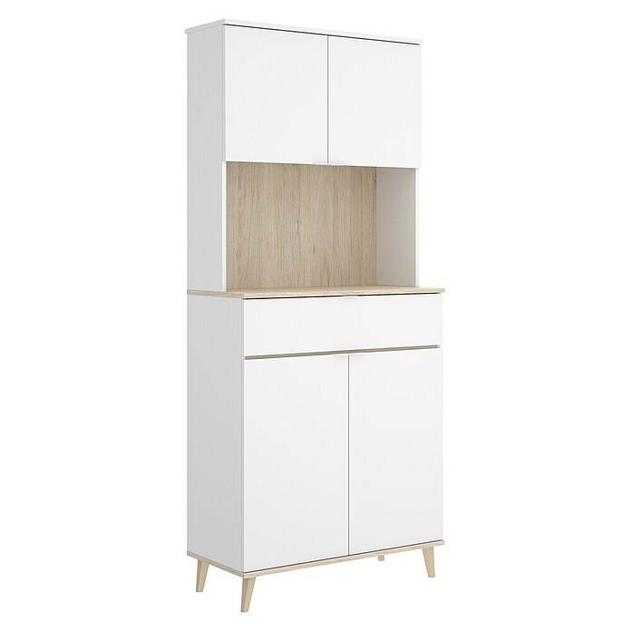 Dekit Aparador buffet Wok (L x An x Al: 40 x 60 x 191 cm, Blanco/Natural, Número de puertas: 4 ud.) | BAUHAUS