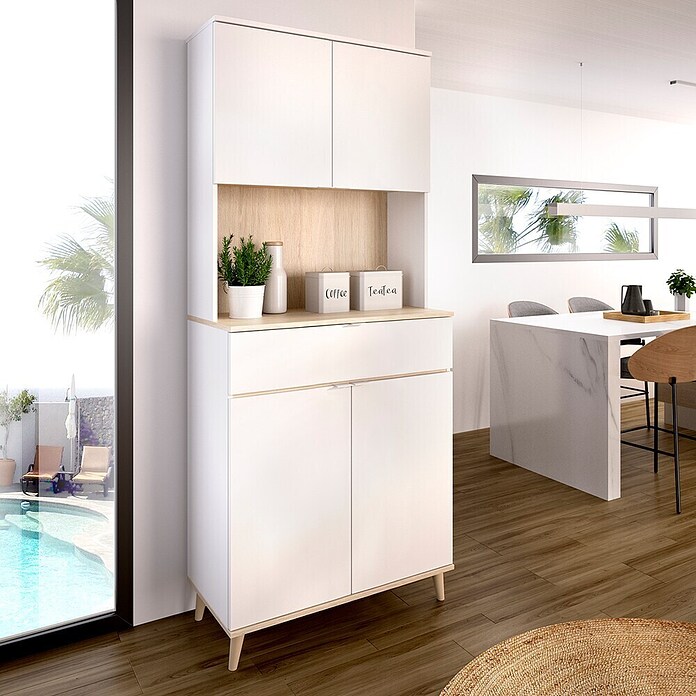 Dekit Aparador buffet Wok (L x An x Al: 40 x 60 x 191 cm, Blanco/Natural, Número de puertas: 4 ud.) | BAUHAUS