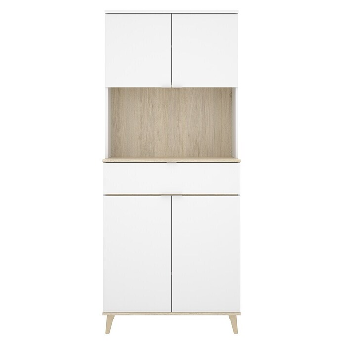 Dekit Aparador buffet Wok (L x An x Al: 40 x 60 x 191 cm, Blanco/Natural, Número de puertas: 4 ud.) | BAUHAUS