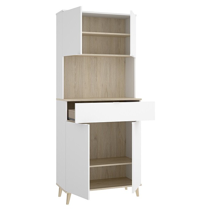 Dekit Aparador buffet Wok (L x An x Al: 40 x 60 x 191 cm, Blanco/Natural, Número de puertas: 4 ud.) | BAUHAUS