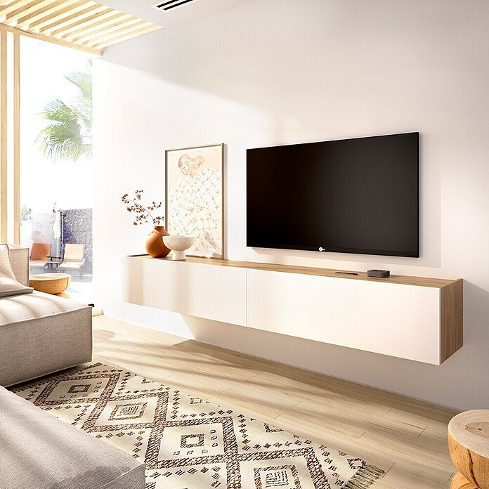 Dekit Sky Mueble para TV (L x An x Al: 35 x 180 x 29 cm, Blanco/Roble Nordic, Tipo de montaje: Colgar) | BAUHAUS