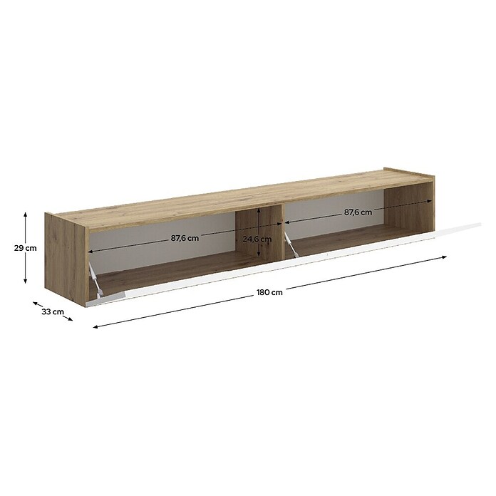 Dekit Sky Mueble para TV (L x An x Al: 35 x 180 x 29 cm, Blanco/Roble Nordic, Tipo de montaje: Colgar) | BAUHAUS
