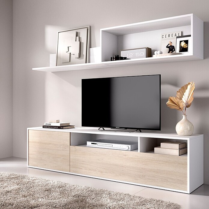 Dekit Conjunto mueble de salón Bay (Blanco/Natural, Montaje reversible, 2 pzs.) | BAUHAUS