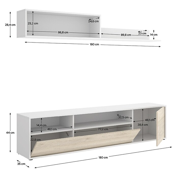 Dekit Conjunto mueble de salón Bay (Blanco/Natural, Montaje reversible, 2 pzs.) | BAUHAUS