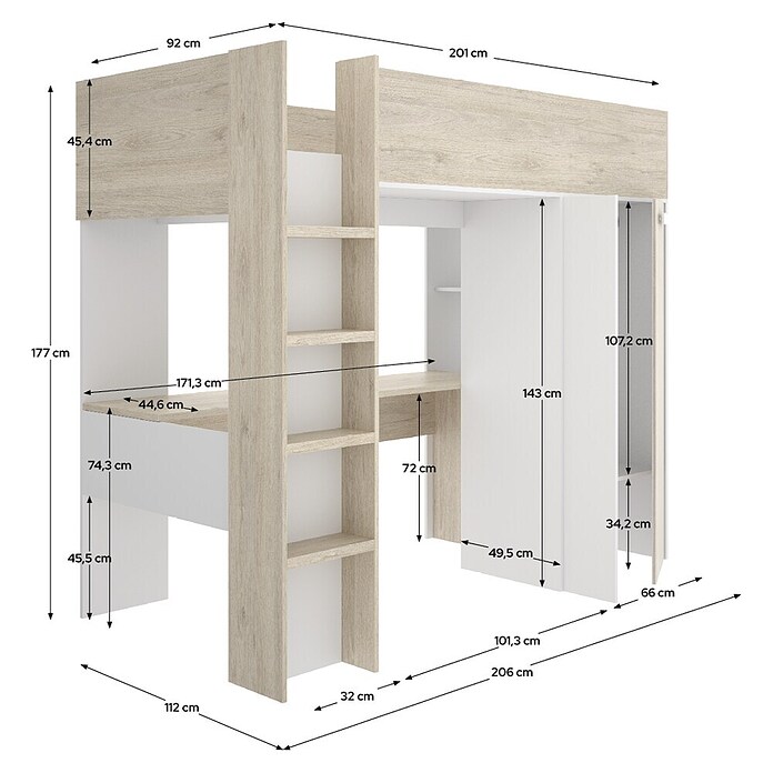 Dekit Litera Spylo (L x An x Al: 112 x 205 x 177 cm, Natural/Blanco/Alistonado) | BAUHAUS
