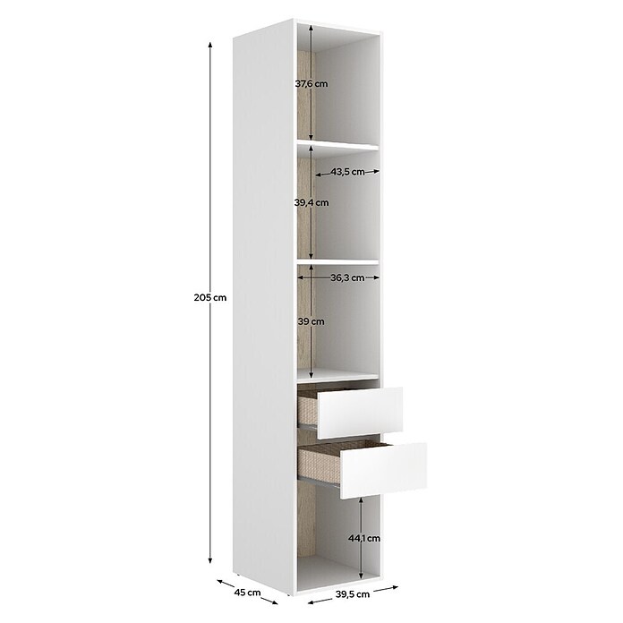 Dekit Mueble vestidor Suit (L x An x Al: 45 x 45 x 204,5 cm, Blanco/Natural, Trasera reversible) | BAUHAUS