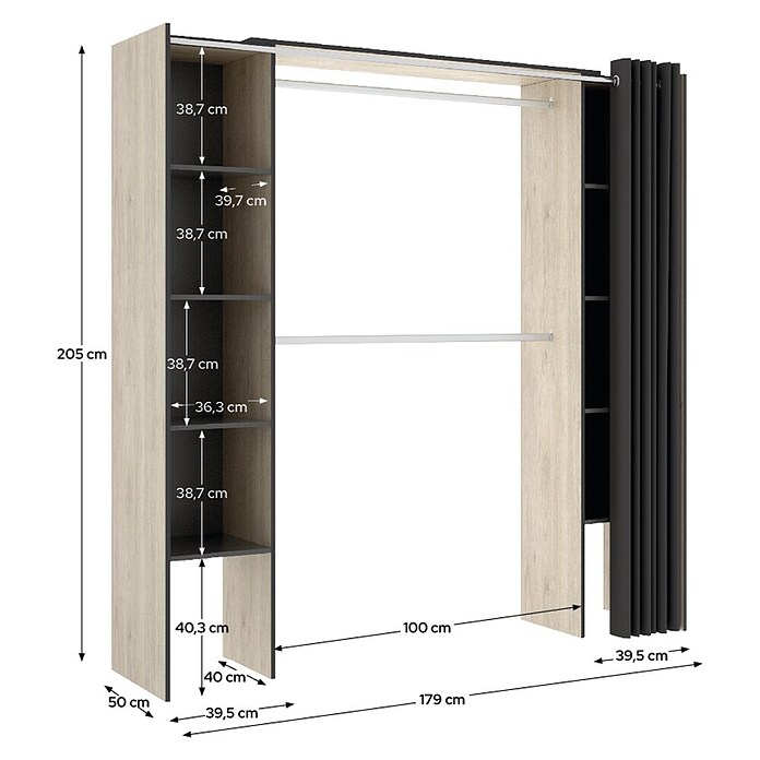 Dekit Mueble vestidor Suit (L x An x Al: 50 x 178 x 205 cm, Natural/Grafito, Melamina) | BAUHAUS