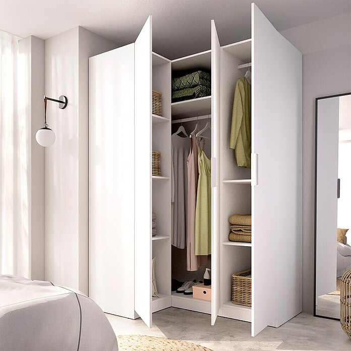 Dekit Armario para ropa Emax (L x An x Al: 95 x 142,2 x 203,5 cm, Blanco, Rinconero, Espesor: 15 mm) | BAUHAUS