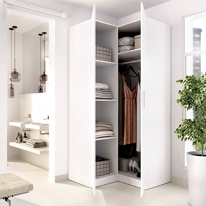 Dekit Armario para ropa Emax (L x An x Al: 95 x 96,9 x 203,5 cm, Blanco, Rinconero, Espesor: 15 mm) | BAUHAUS