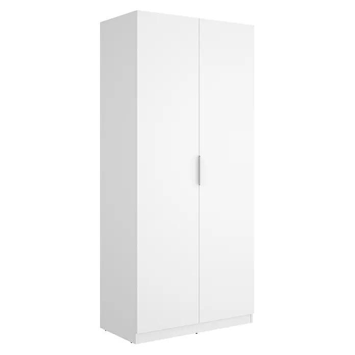 Dekit Armario para ropa Emax - L x An x Al: 51,4 x 91 x 203,5 cm, Blanco - Armario blanco de dos puertas con tirador plateado para almacenamiento.