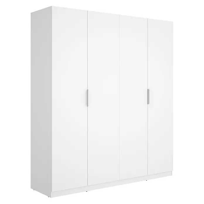 Dekit Armario para ropa Emax - L x An x Al: 51,4 x 182,1 x 203,5 cm, Blanco, Número de puertas: 4 ud. - Armario blanco de cuatro puertas con tiradores metálicos.
