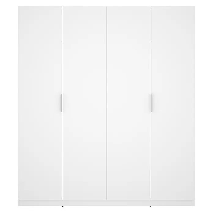 Dekit Armario para ropa Emax - L x An x Al: 51,4 x 182,1 x 203,5 cm, Blanco, Número de puertas: 4 ud. - Armario blanco de cuatro puertas con tiradores minimalistas.