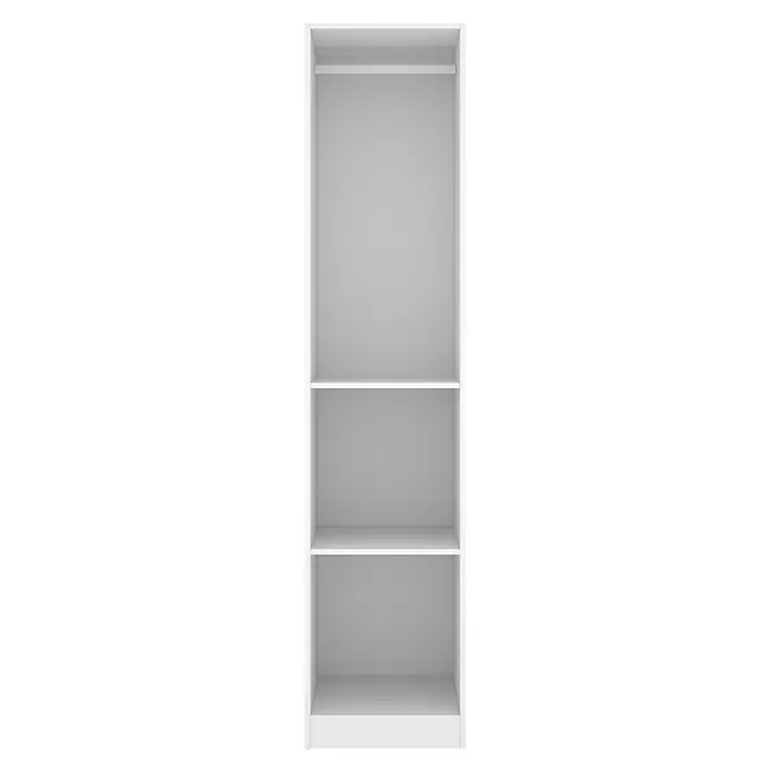 Dekit Armario para ropa Emax - L x An x Al: 51,4 x 45,5 x 203,5 cm, Blanco - Armario blanco abierto con una barra de colgar y dos estantes ajustables.